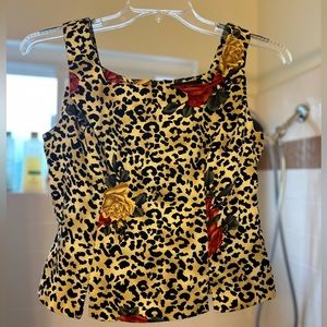 Vintage John Roberts Cheetah Floral Sleeveless Blouse